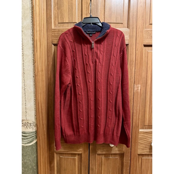 tricots st raphael sweater Fishermen Woven Cableknit Red L Chunky Preppy Coastal - Picture 8 of 8